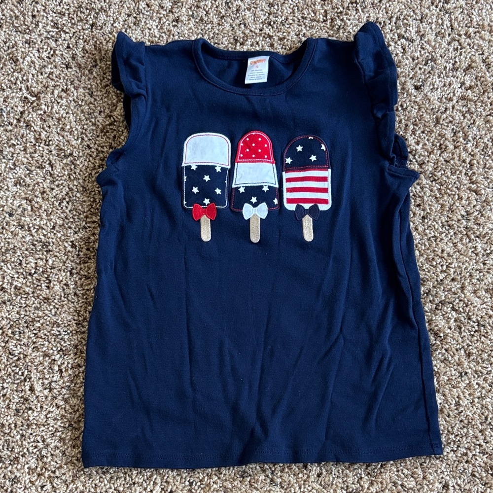 Gymboree Embroidered Cotton Navy Blue Shirt Patriotic Popsicle Girls Size 12
